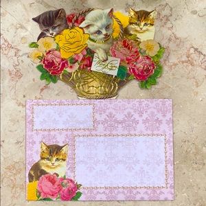 ✨B2G2✨ Vintage Cat Roses Card and Envelope